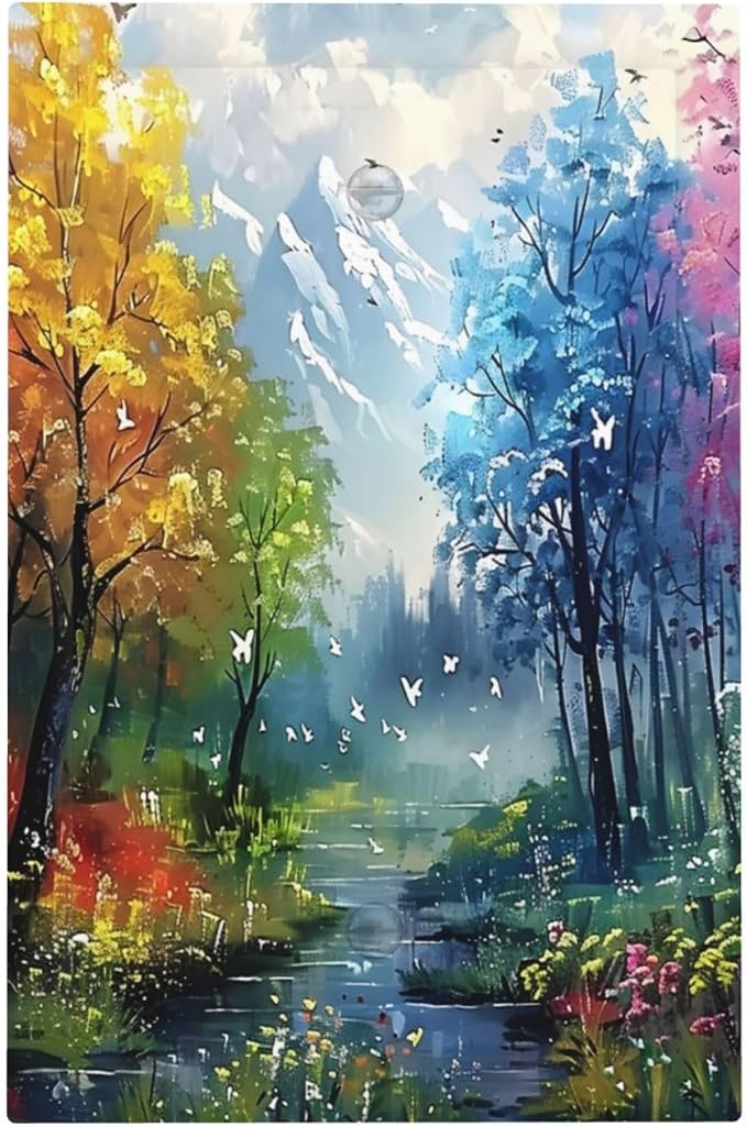 Colorful Forest Snow Mountain River Oil Painting Style Light Switch Cover Plate by Unknown