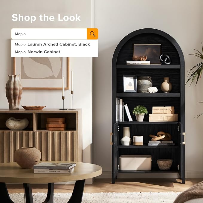 mopio Lauren 65.4" Short Arched Cabinet, 5-Tier Arched Bookcase - Image 9