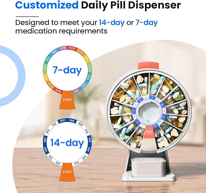 Odaro Large Pill Dispenser, Weekly Pill Organizer 7 Day Am Pm / 14 Day Pill Box - Image 3
