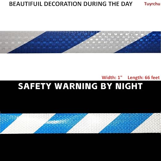 Blue and White Reflective Tape Outdoor Waterproof 1 inch X 66 feet, High - Image 3