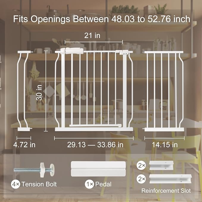 Extra Wide Baby Gate 48.03-52.76 Pressure Mounted, Child Dog Pet Safety Gates - Image 2