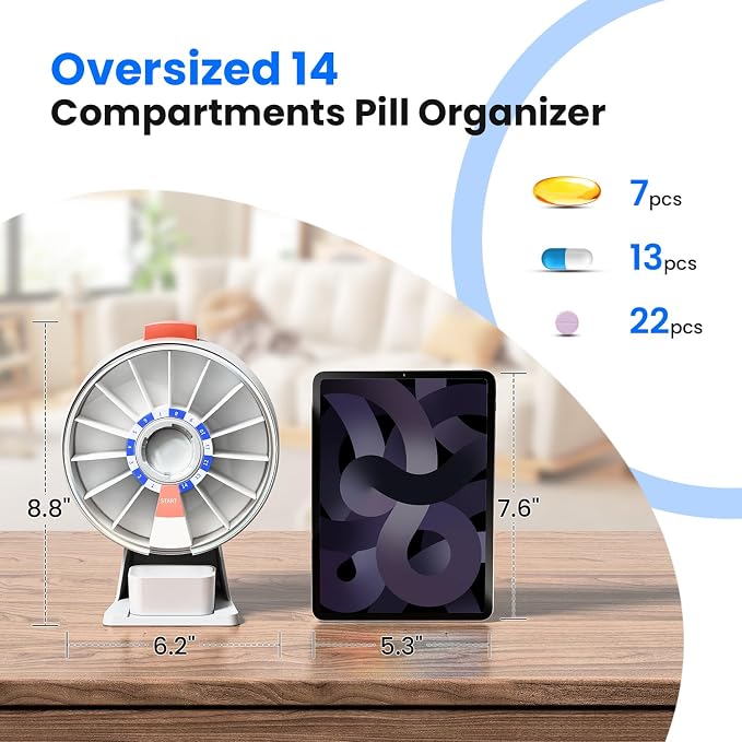 Odaro Large Pill Dispenser, Weekly Pill Organizer 7 Day Am Pm / 14 Day Pill Box - Image 4