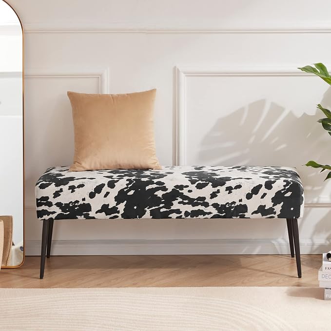 DUHOME Velvet Bench Ottoman, Upholstered Bedroom Benches Cow Print End of Bed - Image 4