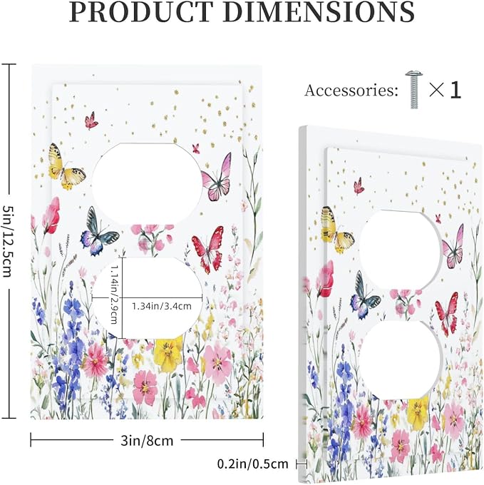 Outlet Covers Watercolor Floral Butterfly Colorful Wildflower 1 Gang Duplex - Image 5