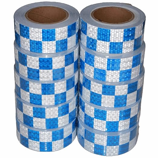 Reflective Tape Blue and White 2 inch X 66 feet X 10 Rolls, Outdoor Waterproof by tuyrchu