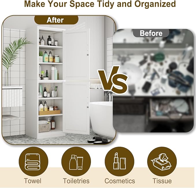 67" Metal Storage Cabinet with Lock, Tall Narrow Office File Cabinets with 2 - Image 6