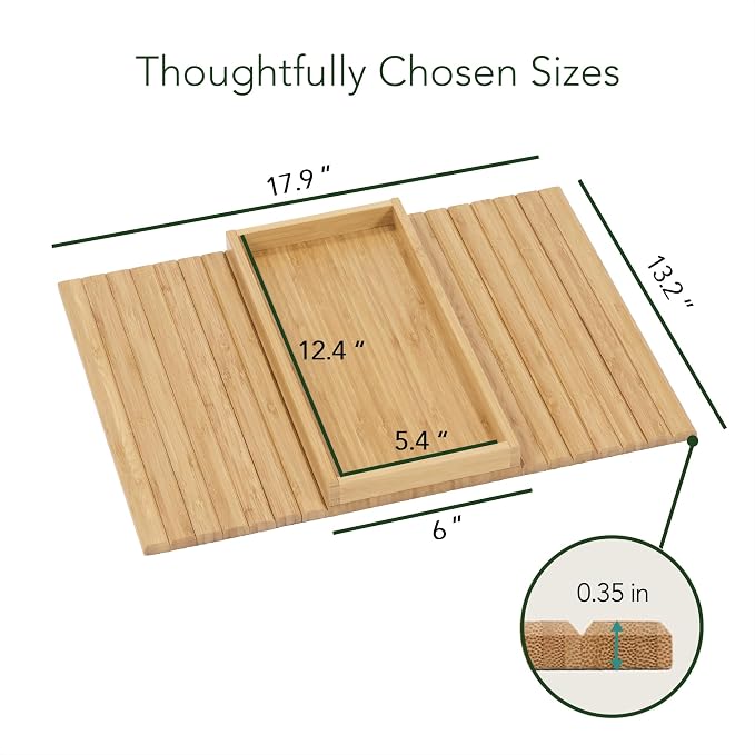 DETOR Couch Tray with Spacious 12.4" x 5.4" Storage Box, Natrual Bamboo Finish - Image 7