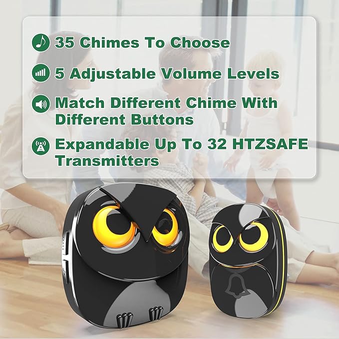 Wireless Doorbell, Cute Owl Doorbell Weatherproof IP55 Outdoor Remote Push - Image 4