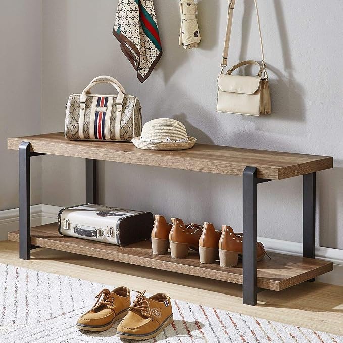 FOLUBAN Entryway Bench, Industrial Shoe Storage Bench - Image 3
