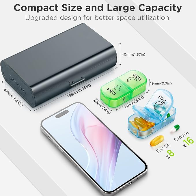 Zannaki Metal XL Weekly Pill Organizer 2 Times a Day, Large Travel Daily Pill - Image 2