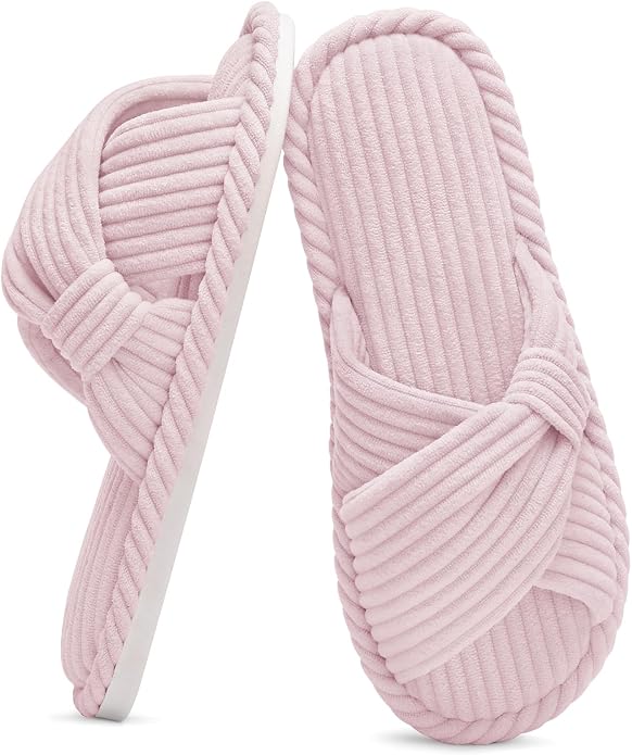 Evshine Fall House Slippers for Women Corduroy Cross Bow Indoor Slippers Open by Evshine