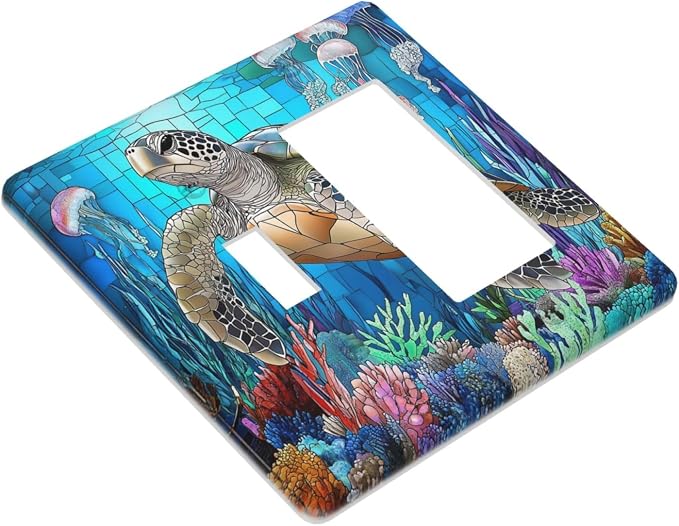 Outlet Covers Nautical Sea Turtle Coral Jellyfish 1 Toggle 1 Rocker Combination - Image 3