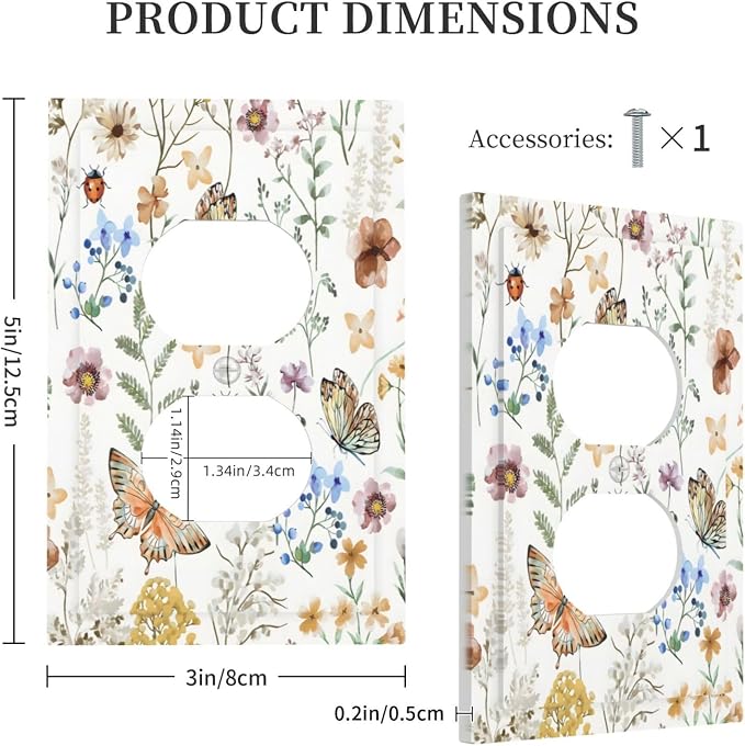 Boho Multicolor Flower Butterfly Insect Floral Outlet Covers 1 Gang Duplex - Image 5