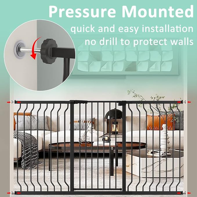 ALLAIBB Black 40.55" Extra Tall Wide 57.48-73.62" Baby Gate Pressure Mounted - Image 4