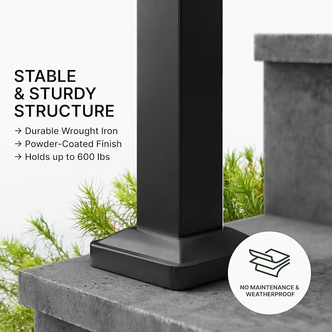 Metty Metal Handrails for Outdoor Steps Suitable for 1 to 2 Steps- Wrought Iron - Image 4