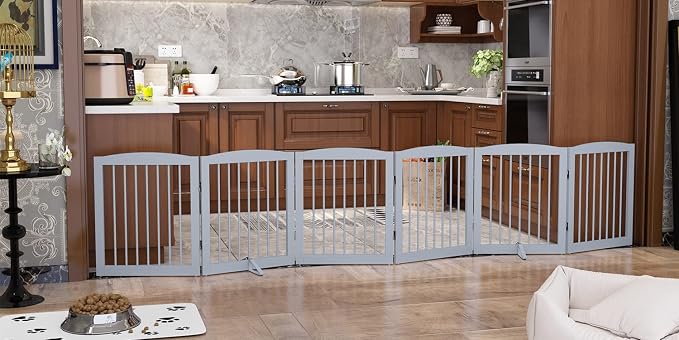 Freestanding Pet Gate for Dogs, Foldable Wooden Dog Gate for House, Extra Wide by PUPETPO