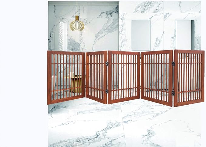 Pet Dog Gate Strong and Durable Freestanding Folding Acacia Hardwood Portable - Image 8