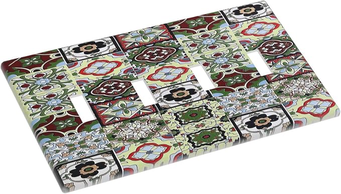 Light Switch Covers Talavera Tile Decal Quad Toggle Electrical Faceplate 4 Gang - Image 3