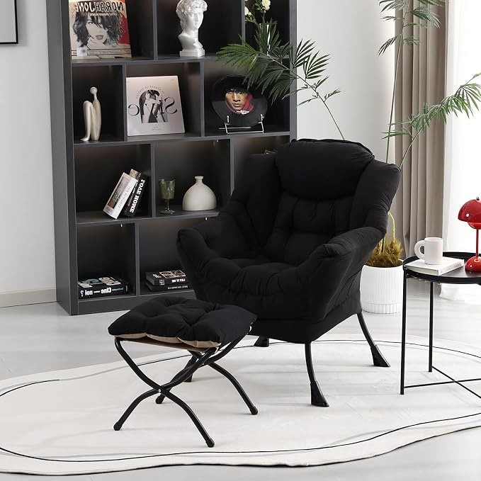 Lazy Chair with Folding Ottoman, Modern Accent Lounge Armchair with Armrests - Image 9