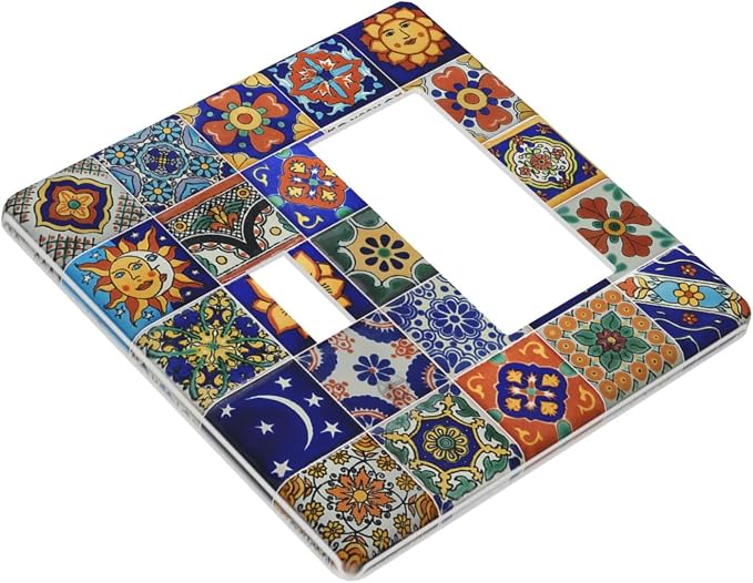 Outlet Covers Mid Century Talavera Shaped Tiles 1 Toggle 1 Rocker Combination - Image 3