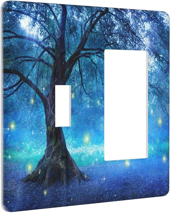 Light Switch Cover Fantasy Fairy Tree In Mystic Forest 2 Gang Toggle Rocker by Spshian