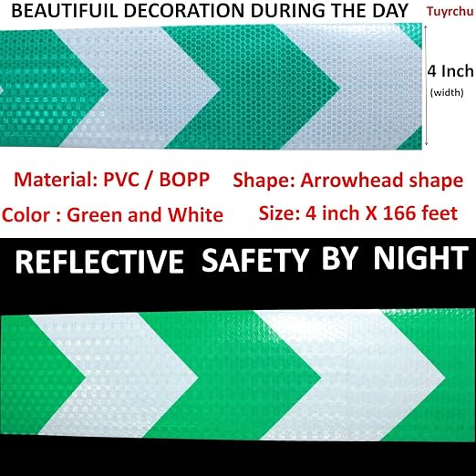 Reflective Tape Green and White 4 inch X 166 feet, Outdoor Waterproof Hazard - Image 3