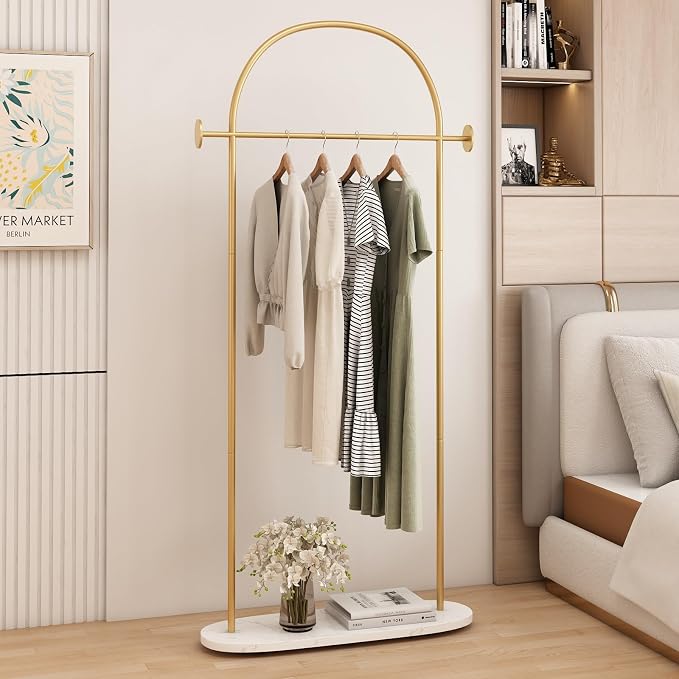 Modern Gold Coat Racks with Marble Base, Heavy Duty Clothes Rack Stand by IronJiaZu