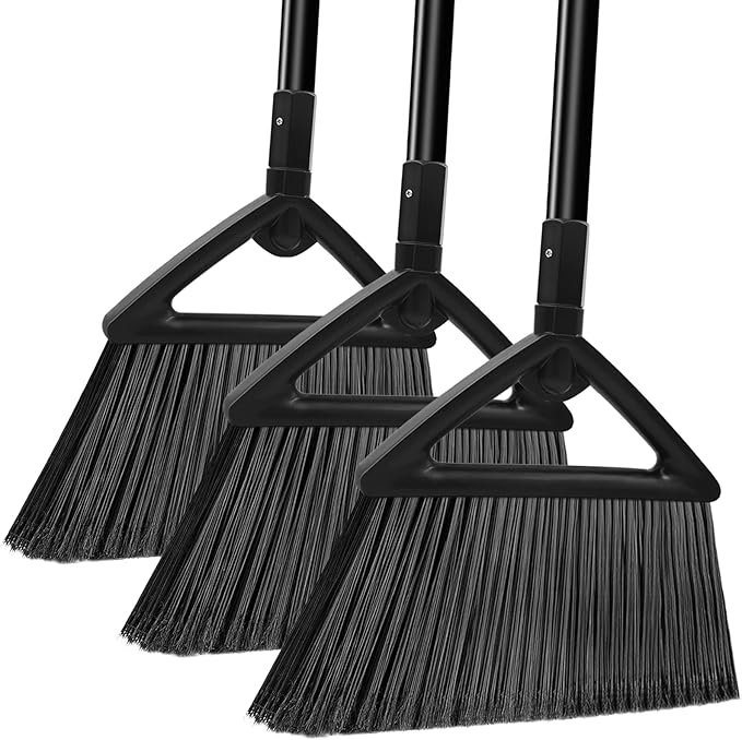 Heavy Duty Commercial Broom, 3 Pack Upgraded Angle Brooms by PUTNATRUE