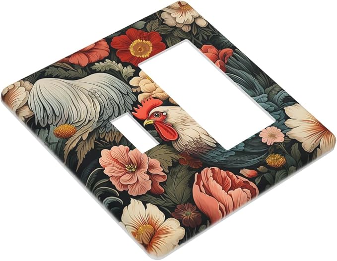 Outlet Covers Rooster Flowers Red White Chicken Floral 1 Toggle 1 Rocker - Image 3