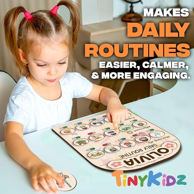 Wooden Chore Chart for Kids, Daily Routine for Girls, Wooden Daily Chore Chart - Image 7