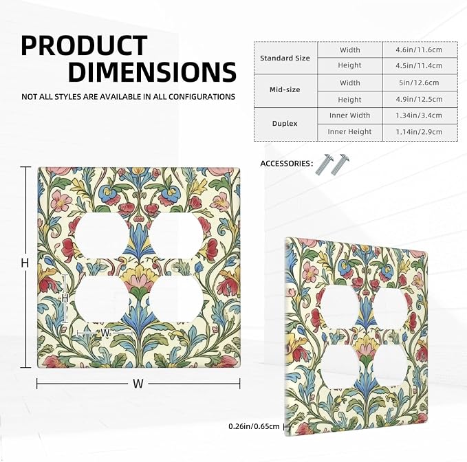 Outlet Covers Boho Red Floral Morris Plant Leaves 2 Gang Double Duplex - Image 5