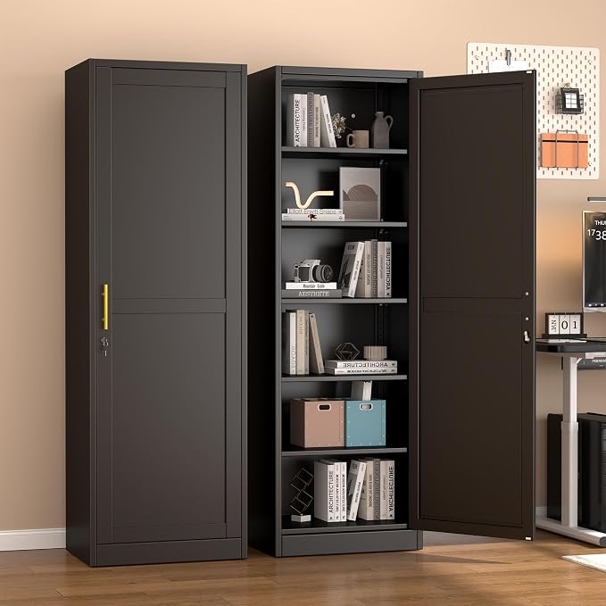67" Metal Storage Cabinet with Lock, Tall Narrow Office File Cabinets with 5 - Image 2