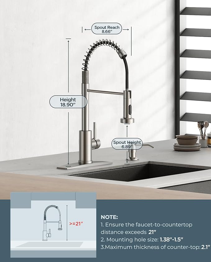 FORIOUS Kitchen Faucet with Soap Dispenser, Brushed Nickel Stainless Steel - Image 5