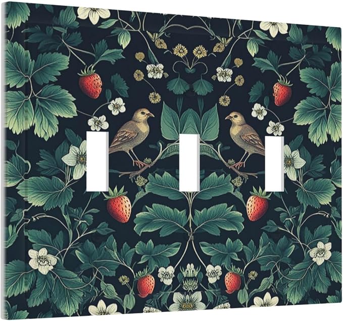 Decorative Switch Plates Strawberry Birds Flowers Plant Morris Floral 3 Gang - Image 2