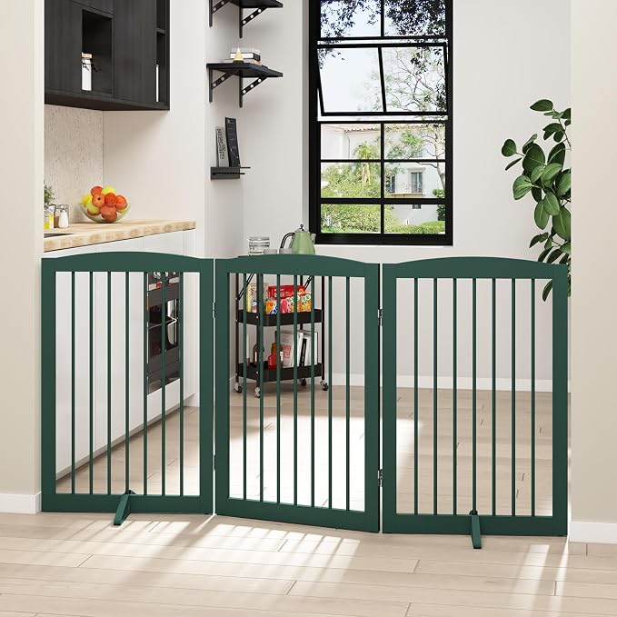Freestanding Pet Gate for Dogs, Foldable Wooden Dog Gate for House Indoor - Image 2