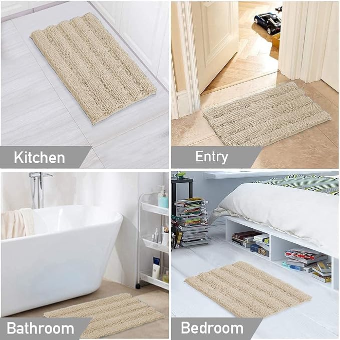 Turquoize Chenille Bath Rugs Shaggy Bathroom Rugs Non Slip Bath Mat - Image 6