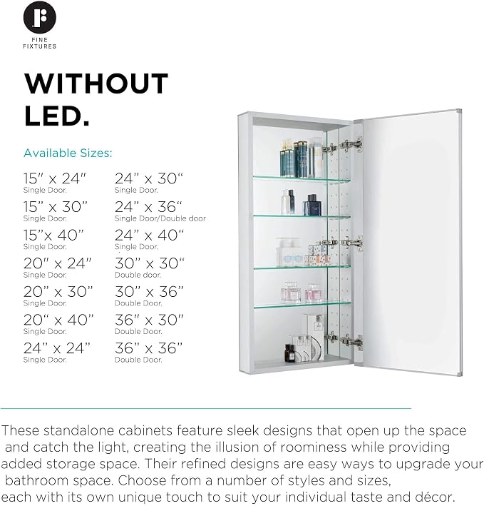 Fine Fixtures Bathroom Medicine Cabinet, Recessed/Surface Mount, Right/Left - Image 8