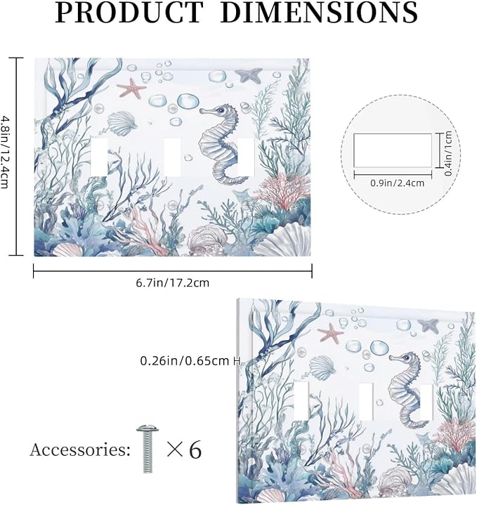 Decorative Switch Plates Ocean Coral Seahorse Seashell Starfish 3 Gang Wall - Image 5