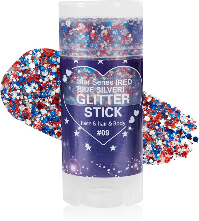 Mysense Patriotic Red White and Blue Body Glitter Stick, 4th of July Accessories by Mysense