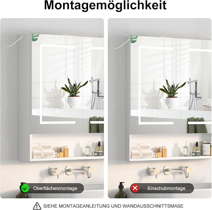 Lighted Medicine Cabinet with 2 Doors, Large Led Medicine Cabinet with Mirror - Image 6