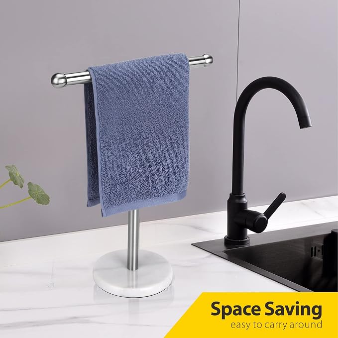 Hand Towel Holder Stand with Heavy Marble Base, T-Shape Towel Rack, - Image 6