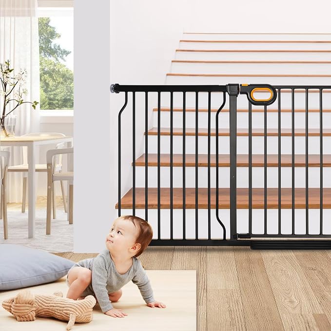 Owlie Baby Gate with Door 66-75 Inch, Extra Wide Stair Gates - Image 7