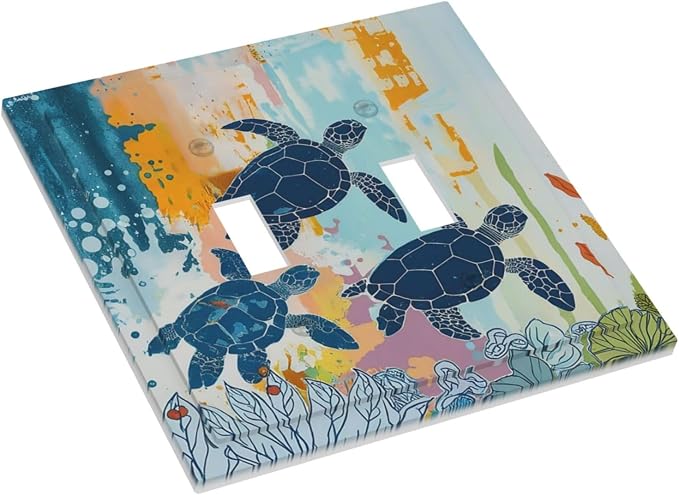 Decorative Switch Plates Colorful Ocean Sea Turtle Marine Life 2 Gang Double - Image 3