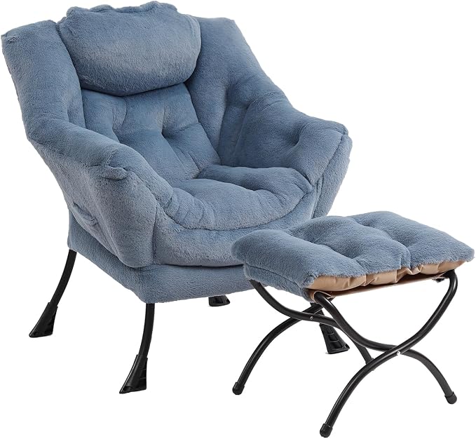 Lazy Chair with Ottoman, Modern Chair with Folding Footrest, Lounge Accent Chair by Furlide