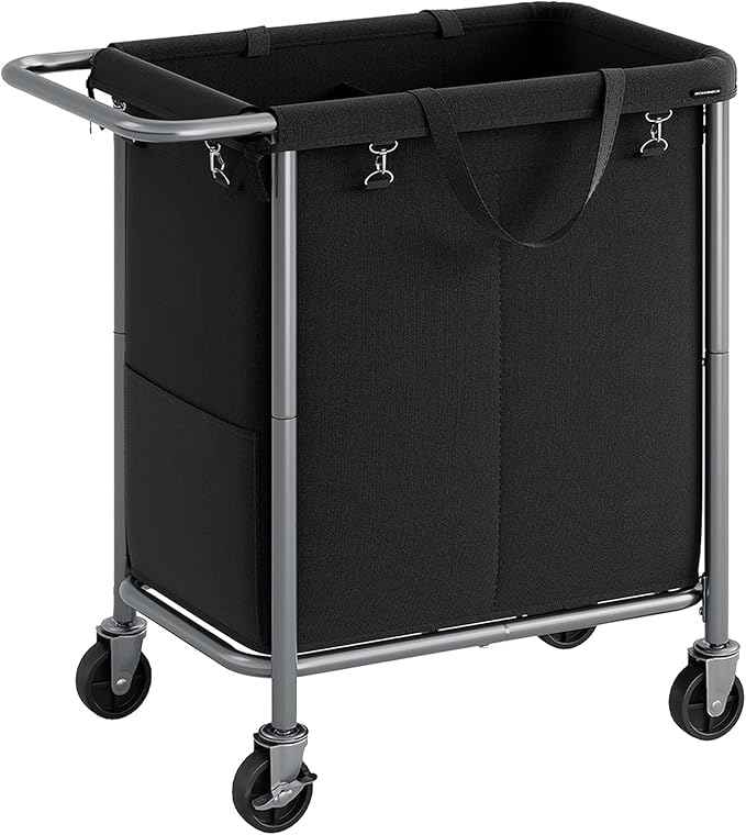 SONGMICS Laundry Basket with Wheels, 2-Section Rolling Laundry Hamper, 37