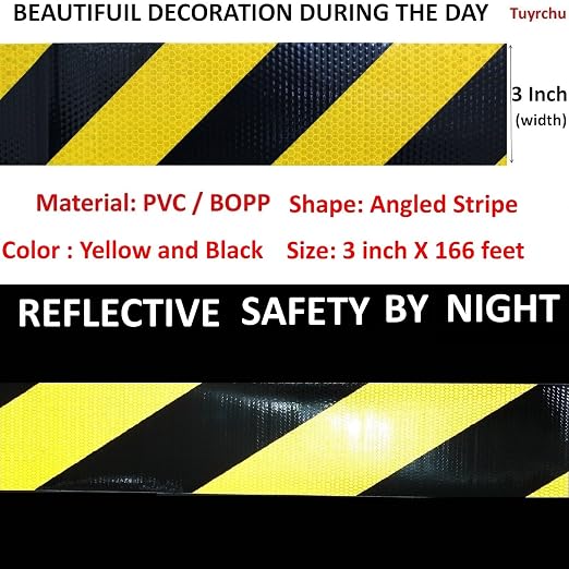 Yellow Black Reflective Tape Outdoor Waterproof 3 inch X 166 feet, High - Image 3