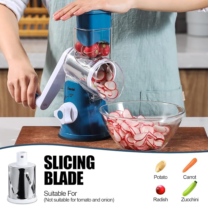 Geedel Rotary Cheese Grater, Kitchen Mandoline Vegetable Slicer - Image 3