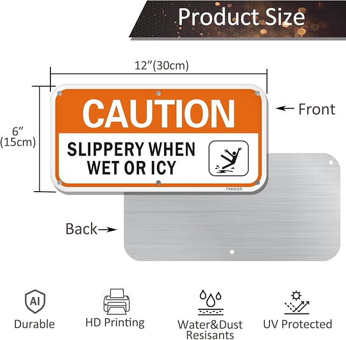 Caution Slippery When Wet or Icy Sign 2 Pack, 12 x 6 inches Rust Free .040 - Image 2