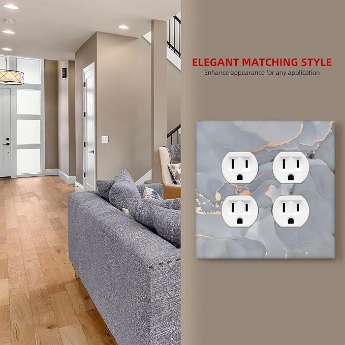 Gray And Gold Marble Abstract Luxury Print Outlet Covers 2 Gang Double Duplex - Image 7