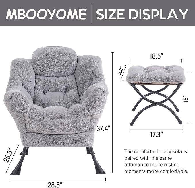 Lazy Chair with Folding Ottoman, Modern Accent Lounge Armchair with Armrests - Image 3